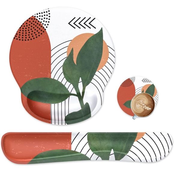 New 3 Piece Desk Set Wrist Support Mouse Pad with Wrist Support Drink Coaster - Picture 1 of 8